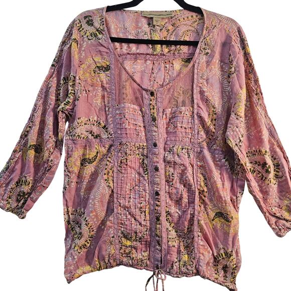 Nine West Vintage American Jeans Top Pink Floral Boho Western Fairy Large - Picture 3 of 7